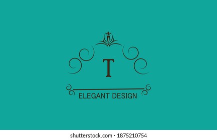 Premium monogram design with decorative letter T. Emblem for business symbol, greeting cards, invitations, menus, labels, heraldry. Graphic page design.