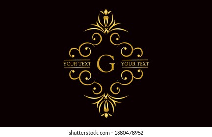 Diseño monograma premium con letra G. Exquisito logo dorado sobre un fondo oscuro para un símbolo de negocios, restaurante, boutique, hotel, joyería, invitaciones, menús, etiquetas, moda.