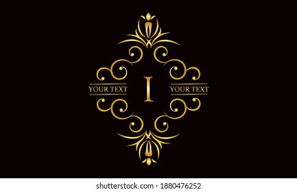 Premium monogram design with letter I. Exquisite gold logo on a dark background for a symbol of business, restaurant, boutique, hotel, jewelry, invitations, menus, labels, fashion.