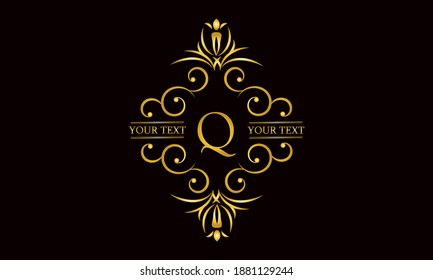 Premium monogram design with letter Q. Exquisite gold logo on a dark background for a symbol of business, restaurant, boutique, hotel, jewelry, invitations, menus, labels, fashion.