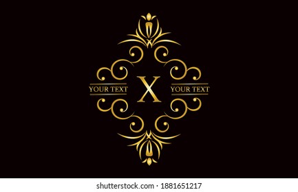 Premium monogram design with letter X. Exquisite gold logo on a dark background for a symbol of business, restaurant, boutique, hotel, jewelry, invitations, menus, labels, fashion.