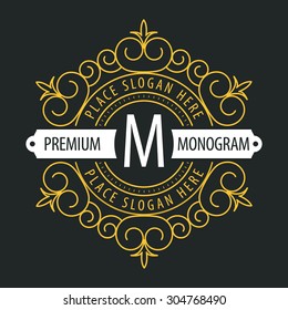 premium monogram Flourishes calligraphic logo template,elegant linear emblem ,business sign,boutique logo , luxury insignia,vector illustration