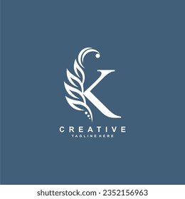 Premium monogram K initial letter logo design with luxury floral and leaf abc type logo. K icon, modern vintage nature illustration. suitable for logos of beauty, business, company, brand, boutique 