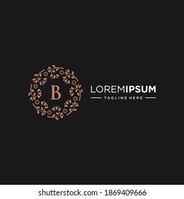 Premium monogram letter B initials logo. Universal symbol icon vector design. Luxury leaf logotype.