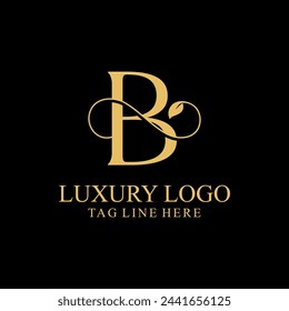 Premium Monogram Letter B Initials Logo.  Symbol Icon Vector Design. Luxury Leaf Logotype.