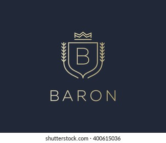 Premium  Monogram Letter B Initials Ornate Signature Logotype. Elegant Crest Logo Icon Vector Design. Luxury Shield Crown Sign. 