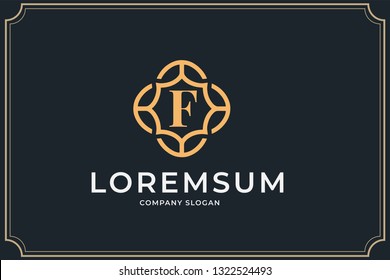 Premium monogram letter F initials logo. Universal symbol icon vector design. Luxury ornament logotype