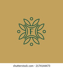 Premium monogram letter F initials logo. Universal symbol icon vector design. Luxury abc leaf logotype