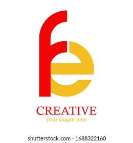 Premium monogram letter FE initials logo. Universal symbol icon vector design. Luxury logotype colored orange and yellow