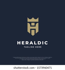 Premium monogram letter H initials logotype. Elegant shield crown vector logo.