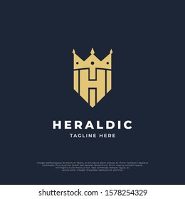 Premium monogram letter H initials logotype. Elegant shield crown vector logo.