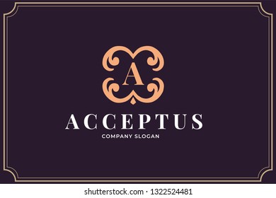 Premium monogram letter A initials logo. Universal symbol icon vector design. Luxury ornament logotype