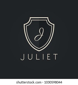 Premium monogram letter J initials ornate signature logotype. Elegant crest logo icon vector design. Luxury shield sign Logo template