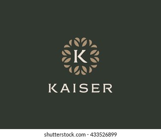 Premium monogram letter K initials logo. Universal symbol icon vector design. Luxury abc leaf logotype.