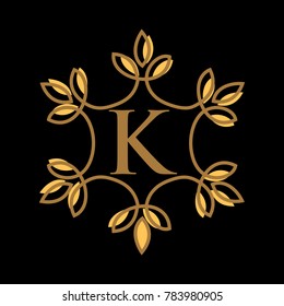 Premium monogram letter K initials logo. Universal symbol icon vector design. Luxury K leaf logotype