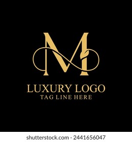 Logotipo Premium de la letra M con iniciales en monograma.  Icono de símbolo Diseño vectorial. Logotipo de hoja de lujo.