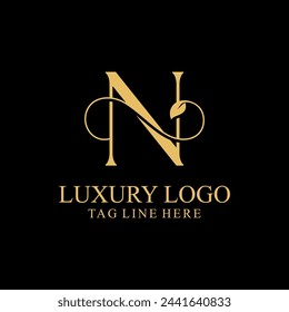 Premium Monogram Letter N Initials Logo.  Symbol Icon Vector Design. Luxury Leaf Logotype.