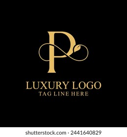 Premium Monogram Letter P Initials Logo.  Symbol Icon Vector Design. Luxury Leaf Logotype.