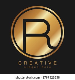 Premium monogram letter R initials logo. Universal symbol icon vector design. Luxury logotype colored gold