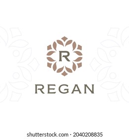 Logotipo de la letra en monograma R iniciales Premium. Diseño de icono de símbolo universal. Logotipo de lujo de hojas de abc.
