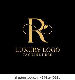 Premium Monogram Letter R Initials Logo.  Symbol Icon Vector Design. Luxury Leaf Logotype.