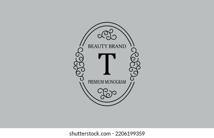 Monograma premium con la letra T. Marco con adorno. Diseño de logotipo de lujo con un tipo de letra minimalista moderno.