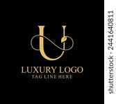Premium Monogram Letter U Initials Logo.  Symbol Icon Vector Design. Luxury Leaf Logotype.