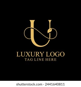 Premium Monogram Letter U Initials Logo.  Symbol Icon Vector Design. Luxury Leaf Logotype.