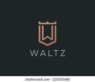 Premium monogram letter W initials logotype. Elegant shield crown vector logo.