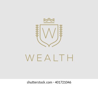 Premium  Monogram Letter W Initials Ornate Signature Logotype. Elegant Crest Logo Icon Vector Design. Luxury Shield Crown Sign. Concept For Print Or T-shirt Design.