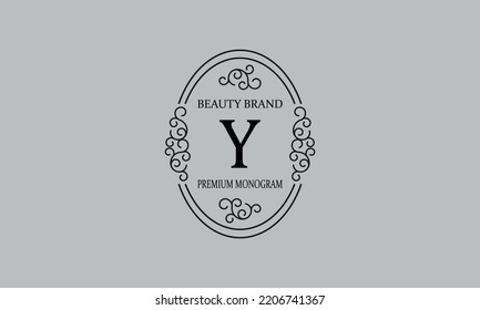 Premium-Monogramm mit dem Buchstaben Y. Rahmen mit Ornament. Luxuriöses Logo-Design mit minimaler moderner Schriftart.