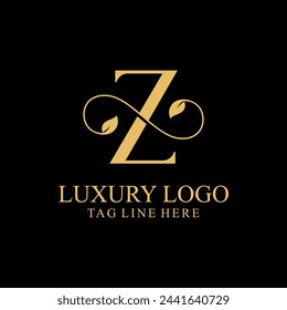 Premium Monogram Letter Z Initials Logo.  Symbol Icon Vector Design. Luxury Leaf Logotype.