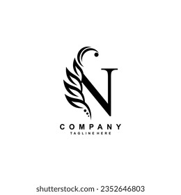 Premium monogram N initial letter logo design with luxury floral and leaf abc type logo. N icon, modern vintage nature illustration. suitable for logos of beauty, business, company, brand, boutique 