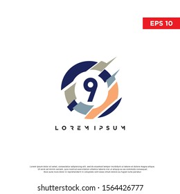 Premium monogram number 9 initials logo. Technology symbol icon vector design. abstract abc circle logotype.
