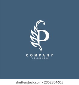 Premium monogram P initial letter logo design with luxury floral and leaf abc type logo. P icon, modern vintage nature illustration. suitable for logos of beauty, business, company, brand, boutique 