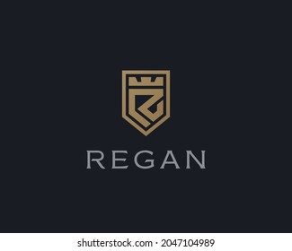 Premium Monogram Shield Letter R Initials Logo. Elegant Shield Crown Vector Logo.