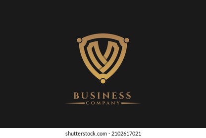Premium monogram shield with letter V initials logo. Elegant shield people vector logo design. usable logo for technology, cyber security,application, web icon,