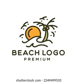 Premium Monoline Beach Logo Design Emblem Vector illustration Summer Ocean badge symbol icon