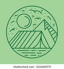 Premium Monoline Campfeuer-Illustration Vektor, Kamin-Badge, kreatives Emblem-Design für T-Shirt-Design