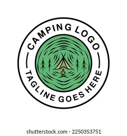 Premium Monoline Campfire Logo Design Vintage Emblem Vector illustration Flame Badge Symbol Icon