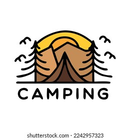 Premium Monoline Camping Logo Design Vintage Emblem Vector illustration Recreation Badge Symbol Icon