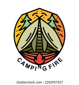 Premium Monoline Camping Logo Design Vintage Emblem Vector illustration Recreation Badge Symbol Icon