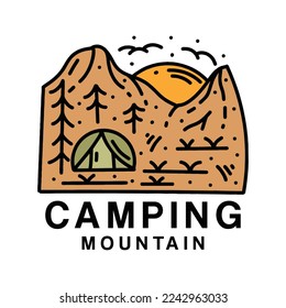 Premium Monoline Camping Logo Design Vintage Emblem Vector illustration Recreation Badge Symbol Icon