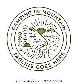 Premium Monoline Camping Logo Design Vintage Emblem Vector illustration Recreation Badge Symbol Icon