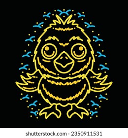 Premium Monoline Colorful Cute Chick Vector Graphic Design illustration Vintage style Emblem Symbol and Icon