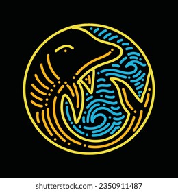 Premium Monoline Colorful Cute Dolphin Vector Graphic Design illustration Vintage style Emblem Symbol and Icon