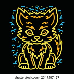 Premium Monoline Colorful Cute Fox Vector Graphic Design illustration Vintage style Emblem Symbol and Icon