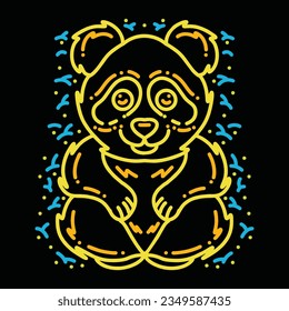 Premium Monoline Colorful Cute Panda Vector Graphic Design illustration Vintage style Emblem Symbol and Icon