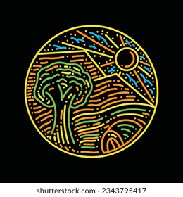 Premium Monoline Colorful Mountain Vector Graphic Design illustration Vintage style Emblem Symbol and Icon