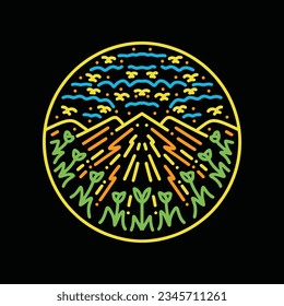 Premium Monoline Colorful Mountain Vector Graphic Design illustration Vintage style Emblem Symbol and Icon